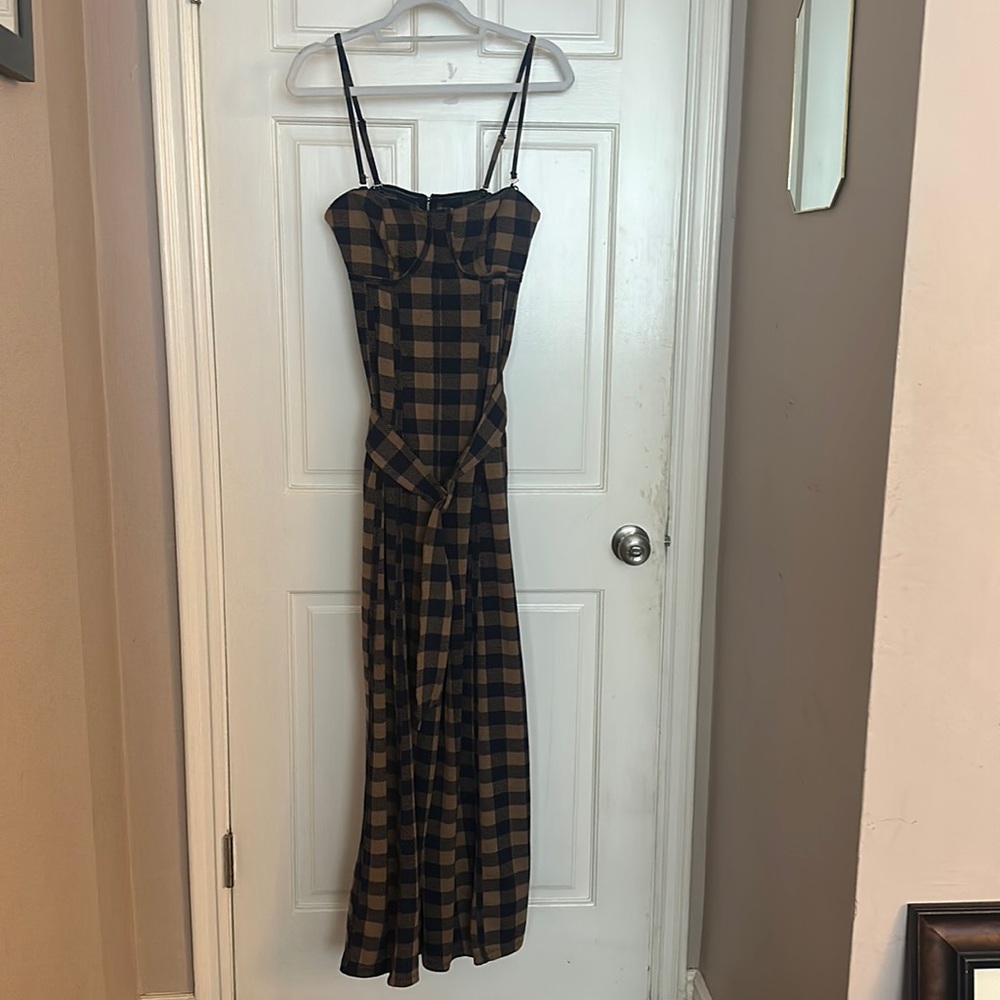 Free people size small plaid, spaghetti, strap, jumpsuit, worn twice